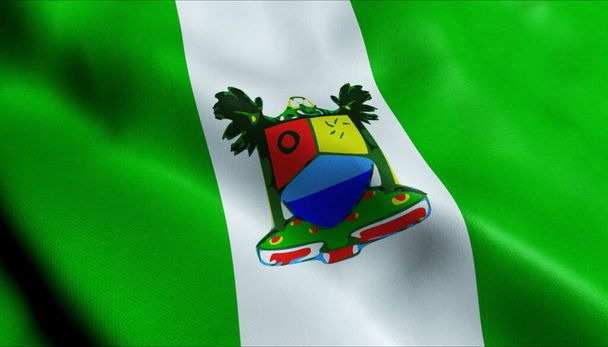 3D Ilustracja machającej nigeryjskiej flagi miasta Lagos - Zdjęcie, obraz