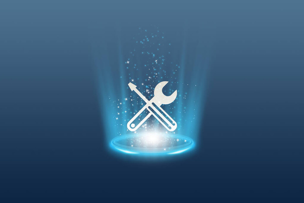wrench and screwdriver icon isolated on blue background - Foto, Imagen