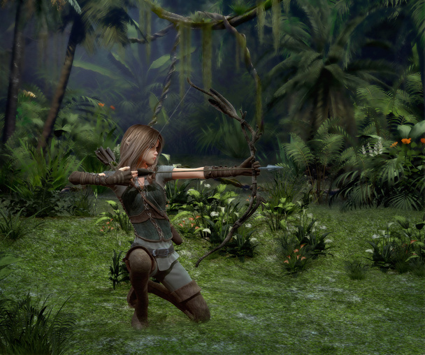 A little Hunter in the Jungle, 3d CG - Photo, Image