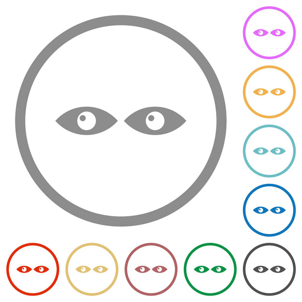 Watching eyes solid flat color icons in round outlines on white background - Vector, Image