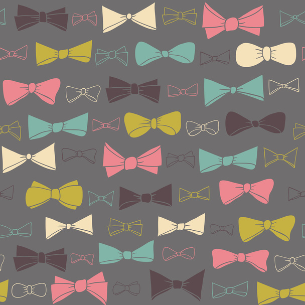 Cute seamless pattern of colored bows on gray background. - Vektor, obrázek