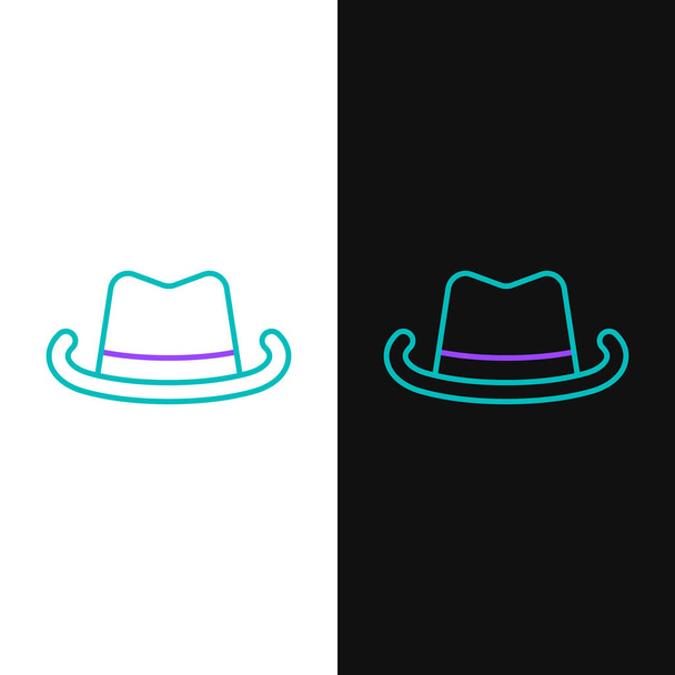 Line Western Cowboy Hut Symbol isoliert auf weißem und schwarzem Hintergrund. Buntes Rahmenkonzept. Vektor. - Vektor, Bild