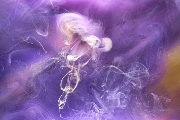 Purple lilac multicolored smoke abstract background, acrylic paint underwater explosion - Фото, изображение