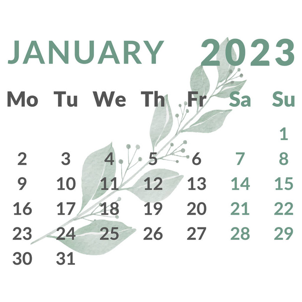 カレンダー2023年、 2月。週は月曜日から始まる. - ベクター画像