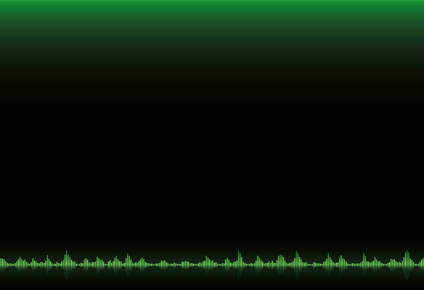 Barras de equalizador, amplitude da onda sonora verde, onda de nível de volume, escala de frequência de áudio em fundo gradiente verde e preto. Ilustração vetorial. - Vetor, Imagem