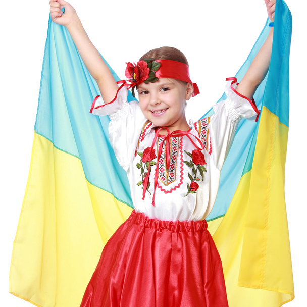 Ukrainian girl with the flag - 写真・画像