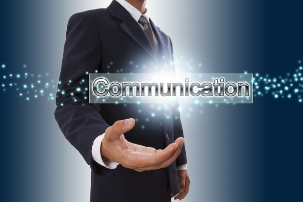 Businessman with communication word - 写真・画像