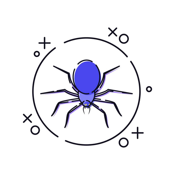 Pók a neten a vonalművészetben. Helló, hátborzongató rovarok. Színes vektor illusztráció elszigetelt fehér háttér. - Vektor, kép