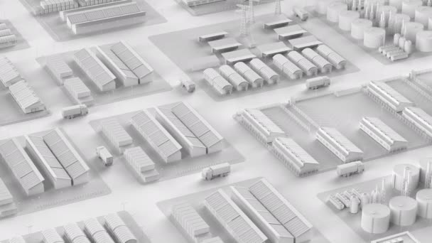 3D рендеринг модели белой промышленности или интеллектуального индустриального парка недвижимости с развитием инфраструктуры 4k видео - Кадры, видео