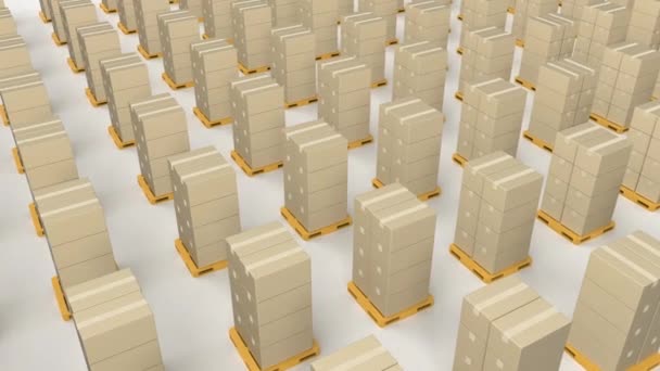 Montón de cajas de cartón en paleta amarilla - Metraje, vídeo