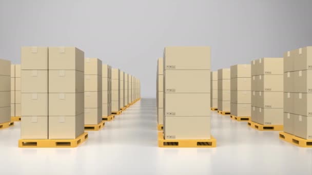 Empilement de boîtes en carton sur palette jaune - Séquence, vidéo