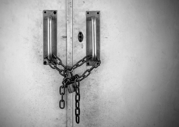 Iron lock and chain on an old door - Photo, image