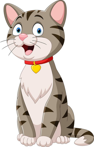 Illustration vectorielle du chat drôle Cartoon assis sur fond blanc - Vecteur, image