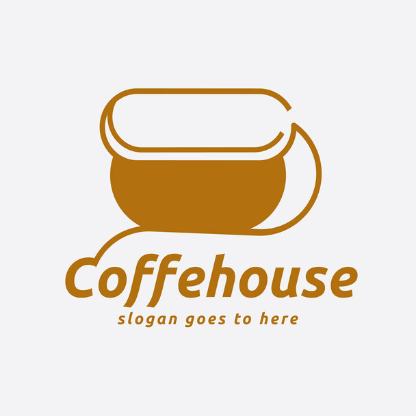 ロゴは、カフェとビストロコーヒーカップのユニークなコンセプトとしてここに提示されています。スナックショップ、レストランブランディング、アンティークホーム&クラフトコレクションで使用できます。. - ベクター画像