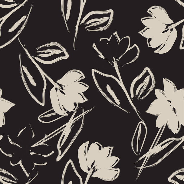 Pinceladas florais design padrão sem costura para têxteis de moda, gráficos, fundos e artesanato - Vetor, Imagem