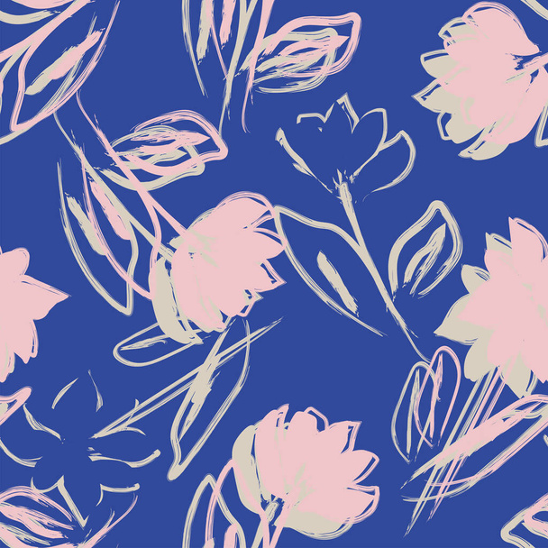 Floral brush strokes seamless pattern design for fashion textiles, graphics, backgrounds and crafts - Vektor, obrázek