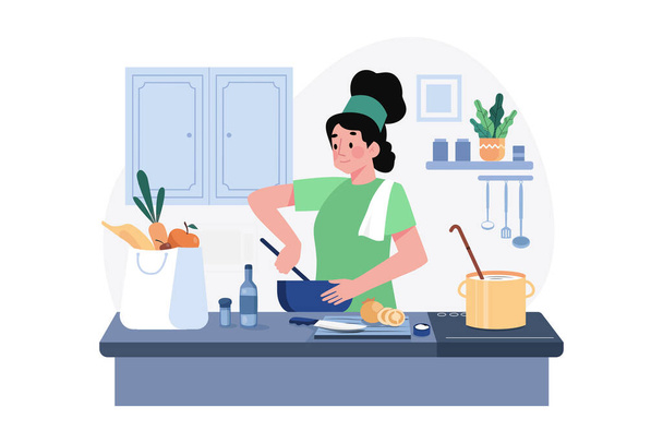 Keittäminen ja keittiö Kuvitus käsite valkoisella taustalla - Vektori, kuva