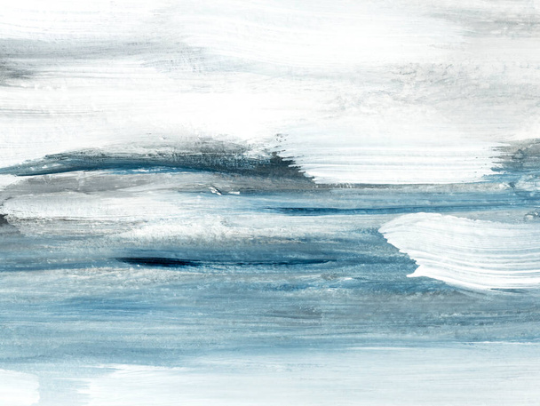 Sea landscape. Original abstract painting. Hand drawn, impressionism style, blue and gray color texture with copy space, brush strokes of paint,  art background.  Modern art. Contemporary art. - Fotó, kép