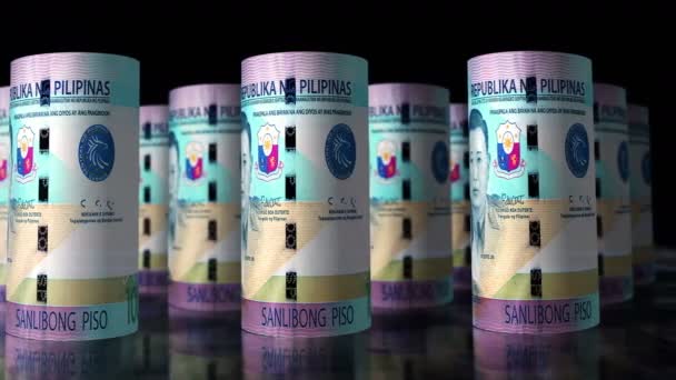 Philippinen Geld Philippinischer Peso Geld rollt Schleife 3D-Animation. Die Kamera bewegt sich vor den rollenden Banknoten. Nahtlos lückenloses Konzept von Wirtschaft, Finanzen, Unternehmen und Schulden. - Filmmaterial, Video