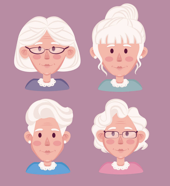 old women cartoon characters faces vector collection. Vector illustration - Vettoriali, immagini