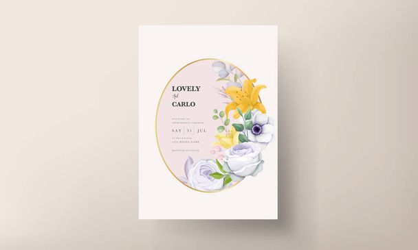 όμορφο χέρι σχέδιο λουλούδι πρόσκληση πρότυπο κάρτα - Διάνυσμα, εικόνα