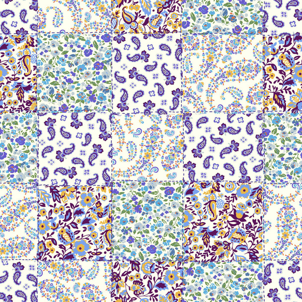 Rustic patchwork with chintz and paisley patterns, - Vector, Imagen