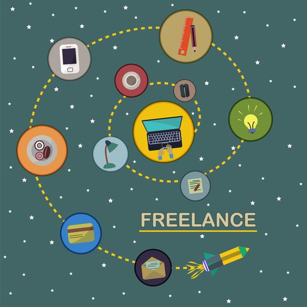 Freelance workflow concept. Set of flat icons - Vettoriali, immagini
