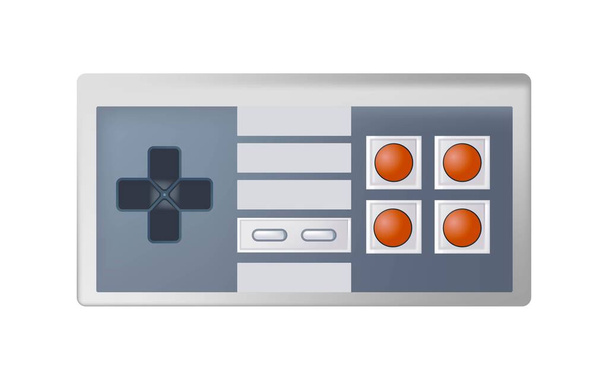 Retro or vintage gamepad with buttons, playing video games. Console or controller, joystick evolution. Personal computer or laptop complement, addition to virtual reality. Vector in flat style - ベクター画像