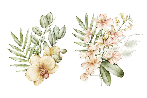 Acuarela Ramo floral Composición fondo aislado - Foto, Imagen