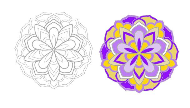 Círculo de color, círculo con segmentos de color arco iris mandala patrón de color dibujado a mano sobre un fondo blanco arte therap - Foto, Imagen