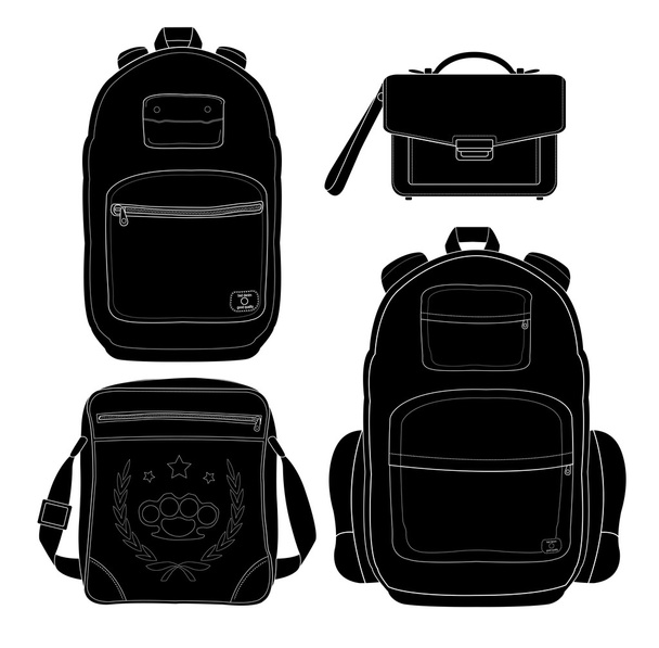 Set of 4 fashionable men bags. Black - Vecteur, image