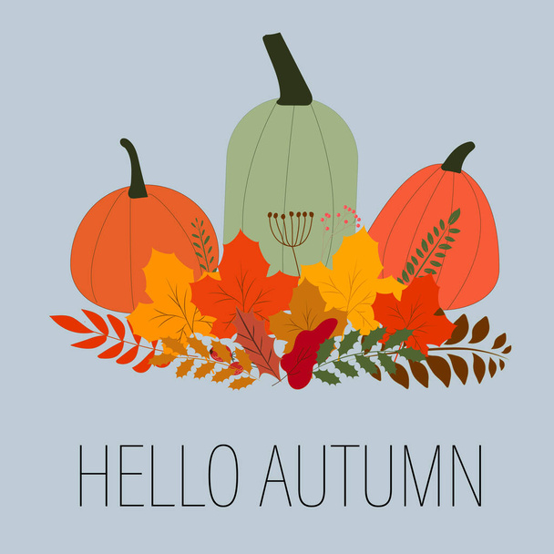 秋の葉のポスター。オレンジの本文秋秋自然季節の挨拶状やバナー デザインの正方形のフレームに配置、栗、オーク、バーチのツリーの 9 月葉もみじの葉します。. - ベクター画像