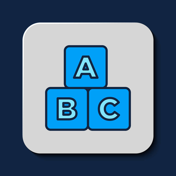 Gevulde omtrek ABC blokken pictogram geïsoleerd op blauwe achtergrond. Alfabet blokjes met letters A, B, C. Vector. - Vector, afbeelding