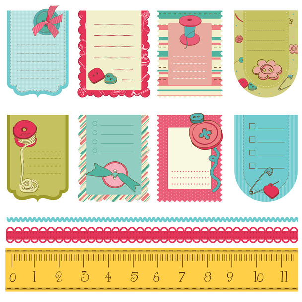 Design elements for baby scrapbook - cute tags with buttons - ベクター画像