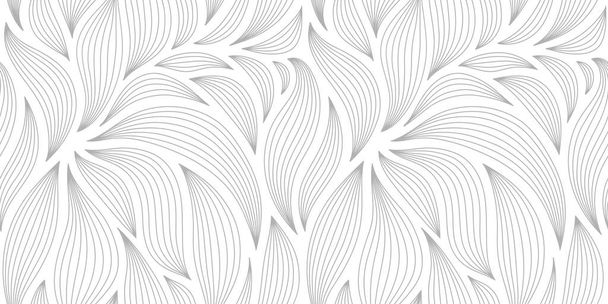 Luxury seamless floral pattern with striped leaves. Elegant astract background in minimalistic linear style. Trendy line art design element. Vector illustration. - Вектор, зображення