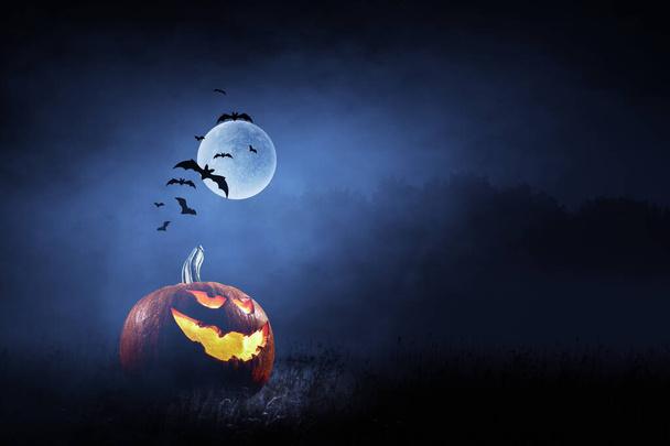 Halloween design with spooky pumpkins. Mixed media - Fotoğraf, Görsel