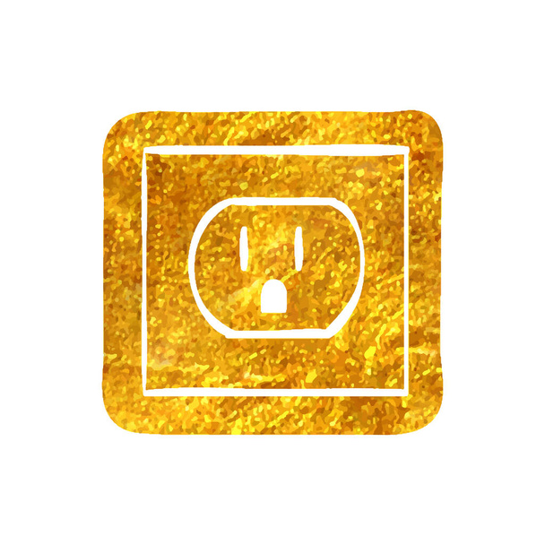 Hand drawn Electrical outlet icon in gold foil texture vector illustration - Vector, Image