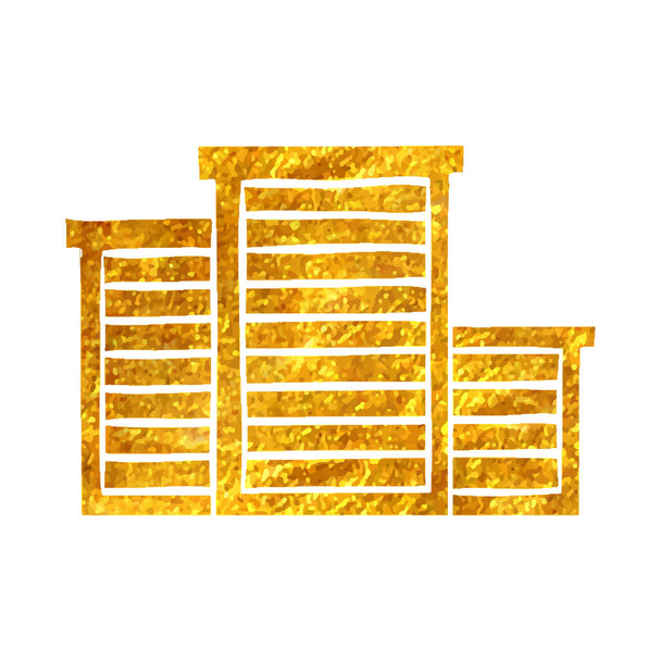 Altın folyo desen illüstrasyonunda elle çizilmiş otel binası simgesi - Vektör, Görsel
