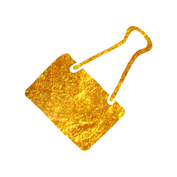 Ícone de clipe Binder desenhado à mão na ilustração vetorial de textura de folha de ouro - Vetor, Imagem