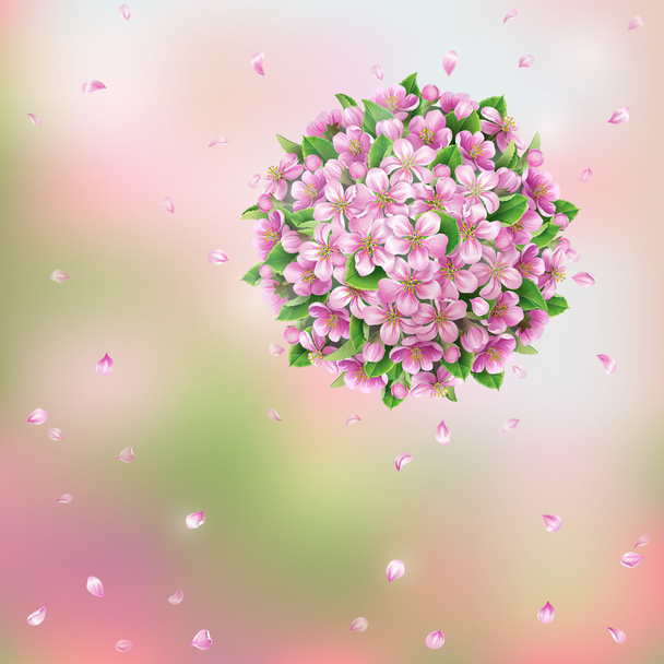 Blooming ball and flying petals - Vector, Image