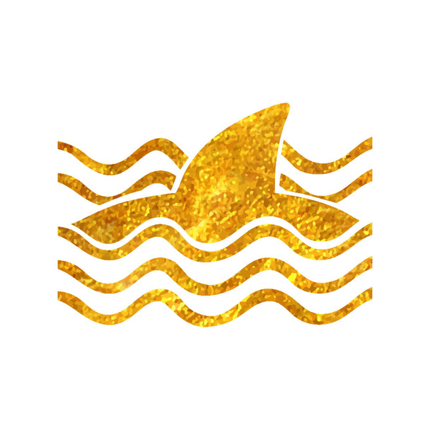 Ręcznie rysowana ikona rekina w złotej folii wektor tekstury ilustracji - Wektor, obraz