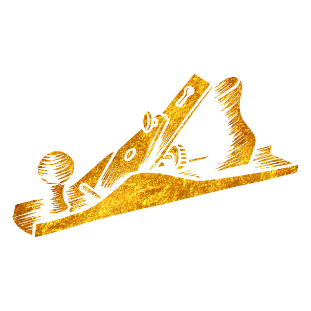 Icono plano de mano dibujado a mano herramienta de carpintería en lámina de oro textura vector ilustración - Vector, Imagen