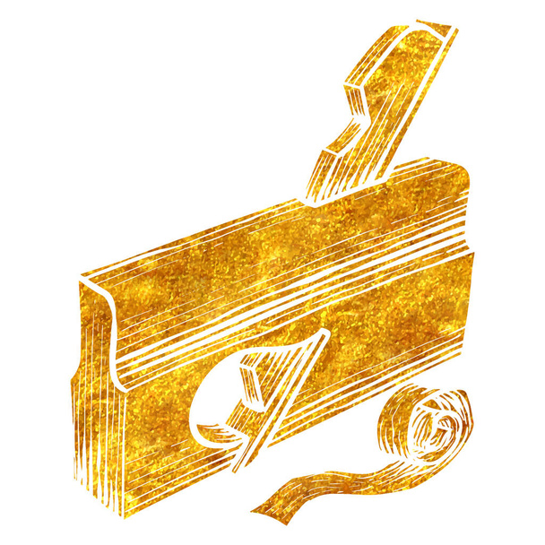 Ferramenta de trabalho em madeira de ícone plano rabbet desenhado à mão na ilustração de vetor de textura de folha de ouro - Vetor, Imagem