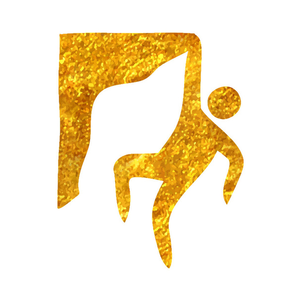 Hand drawn Rock climbing icon in gold foil texture vector illustration - Vector, Image