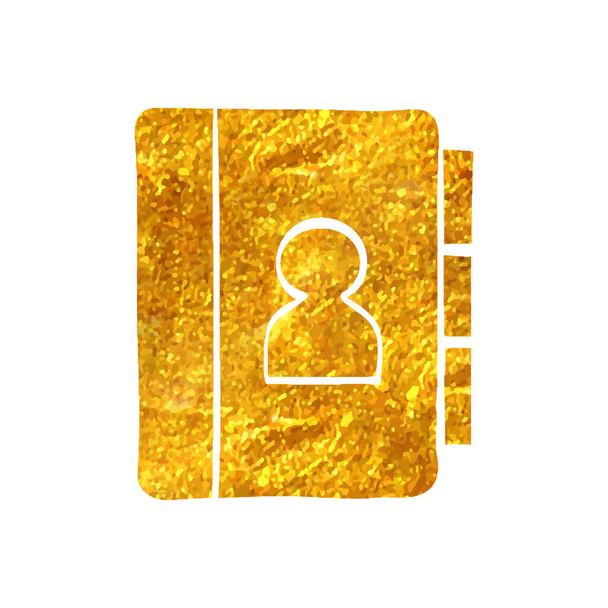 Hand drawn Address book icon in gold foil texture vector illustration - Vector, Image