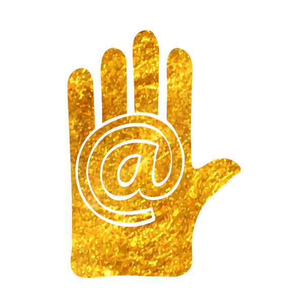 Ręcznie rysowane Ręka z ikoną e-mail w złotej folii tekstury wektor ilustracji - Wektor, obraz