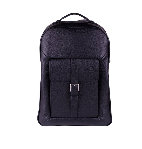Black Leather Backpack isolated on white background. Fashion Stylish accessories. - Photo, Image