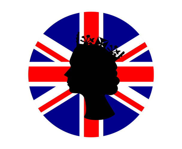 Elizabeth Queen Face Negro con bandera británica del Reino Unido Emblema de Europa Nacional Icono Vector Ilustración Elemento de diseño abstracto - Vector, imagen