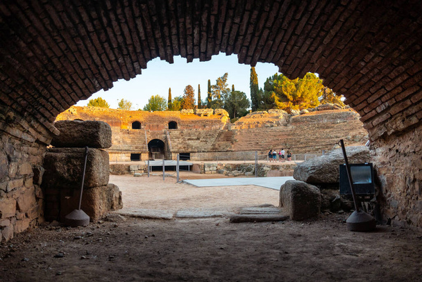Merida Roman Ruins, the Roman Amphitheater from inside. Extremadura, Spain - Φωτογραφία, εικόνα