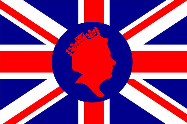 Queen Elizabeth Face Red Con Bandera Británica del Reino Unido National Europe Emblem Icono Vector Ilustración Elemento de diseño abstracto - Vector, imagen